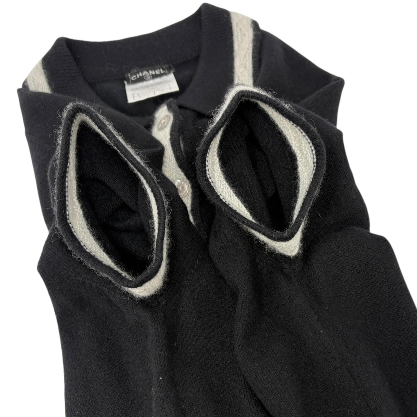 CHANEL Vintage 04A CC Logo Knit Polo Shirt Top Sweater #38 Cashmere Black
