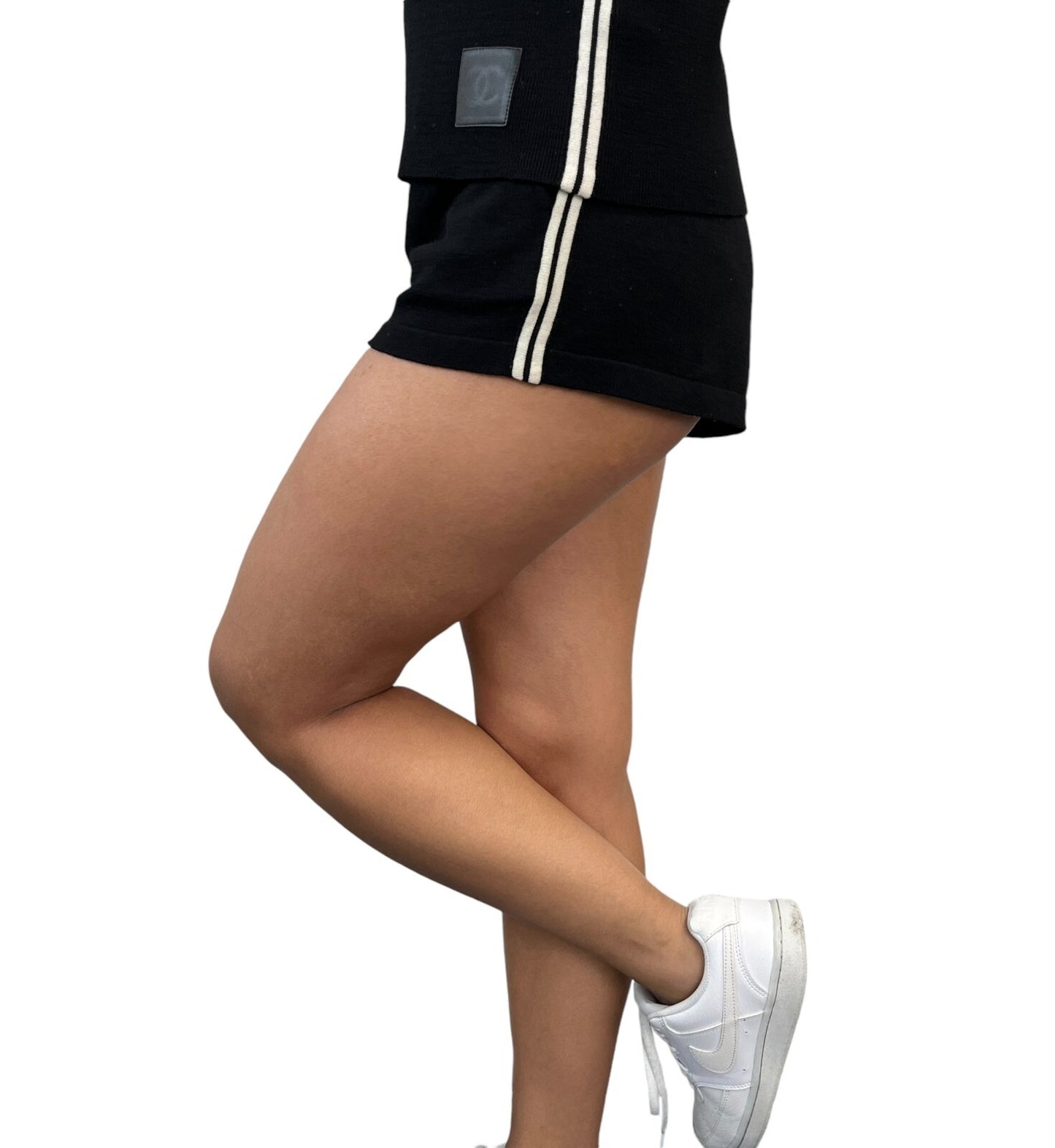 CHANEL Sport Vintage 04A CC Logo Knit Tank Top Shorts Set #42 Black Rank AB+