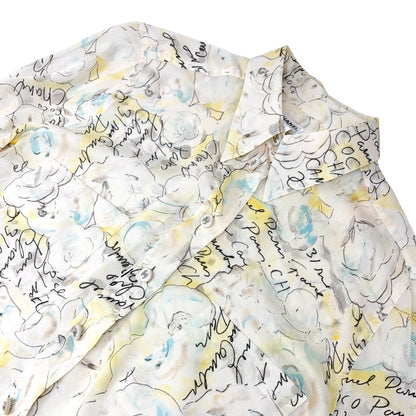 CHANEL Vintage 98C CC Logo Button Camellia Silk Shirt Top #38 Multicolor 902917