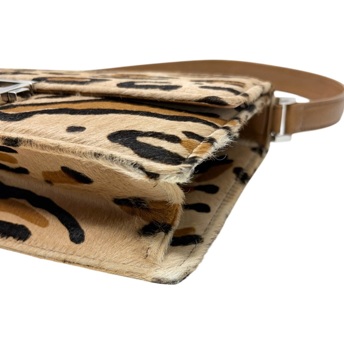 FENDI Vintage Mamma Baguette Leopard Shoulder Bag Brown Pony Calf Hair 902353