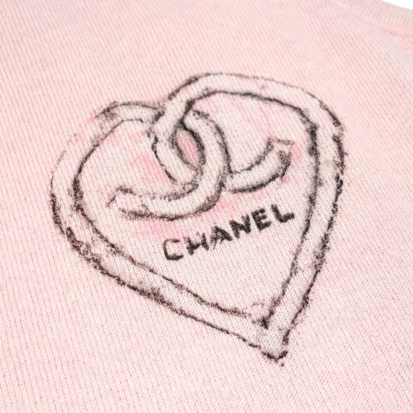 CHANEL Vintage 09C CC Heart Motif Cashmere Knit Tank Top #36 Pink 901824