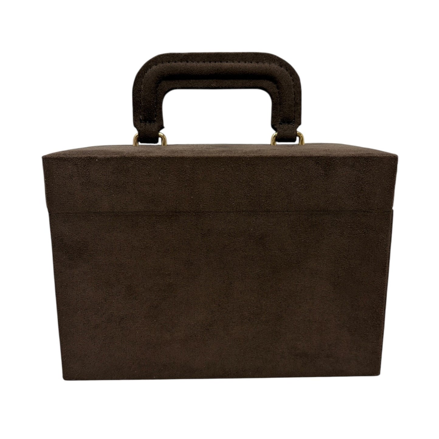 Yves Saint Laurent Vintage YSL Logo Suede Vanity Box Bag Brown Gold 901820