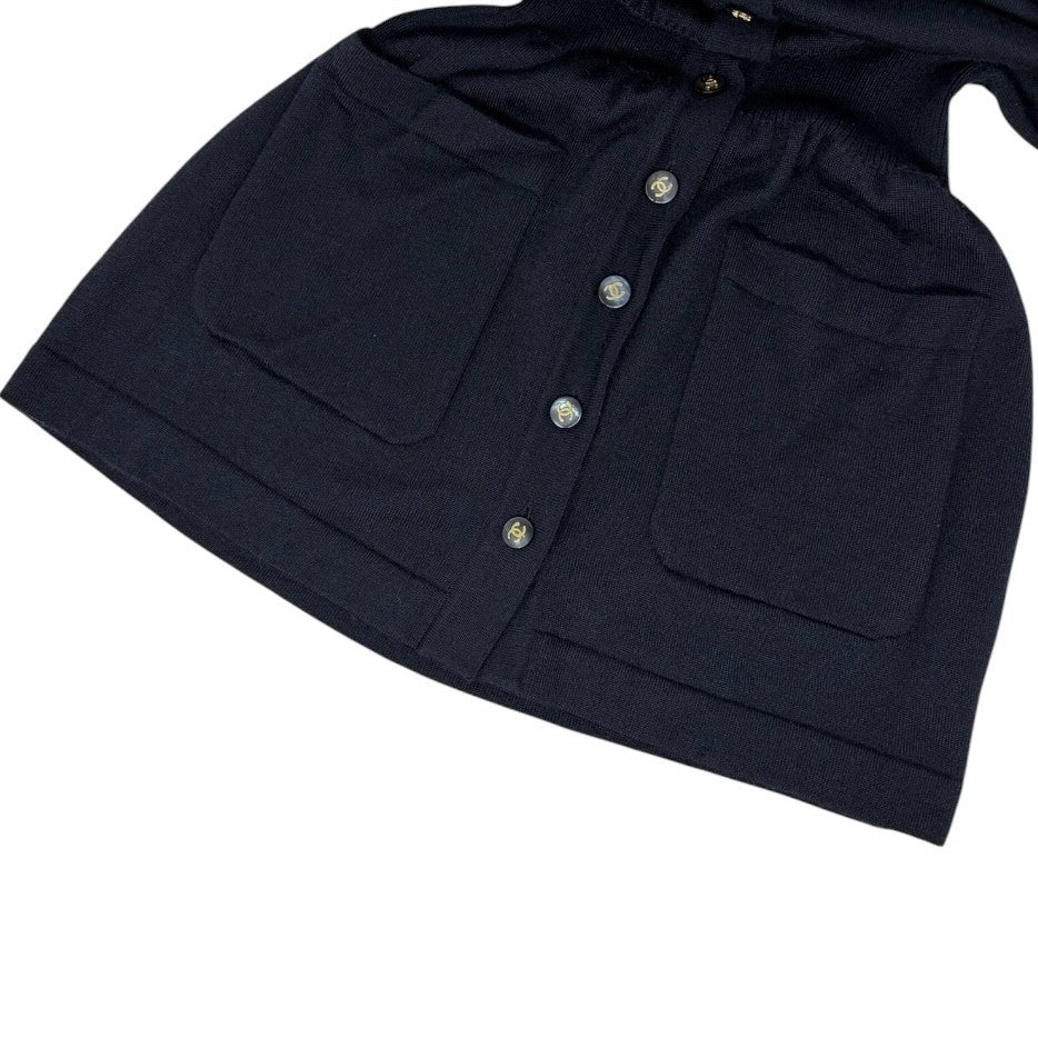 CHANEL Vintage 94A CC Button Cashmere Long Cardigan #40 Dark Blue Gold 902012