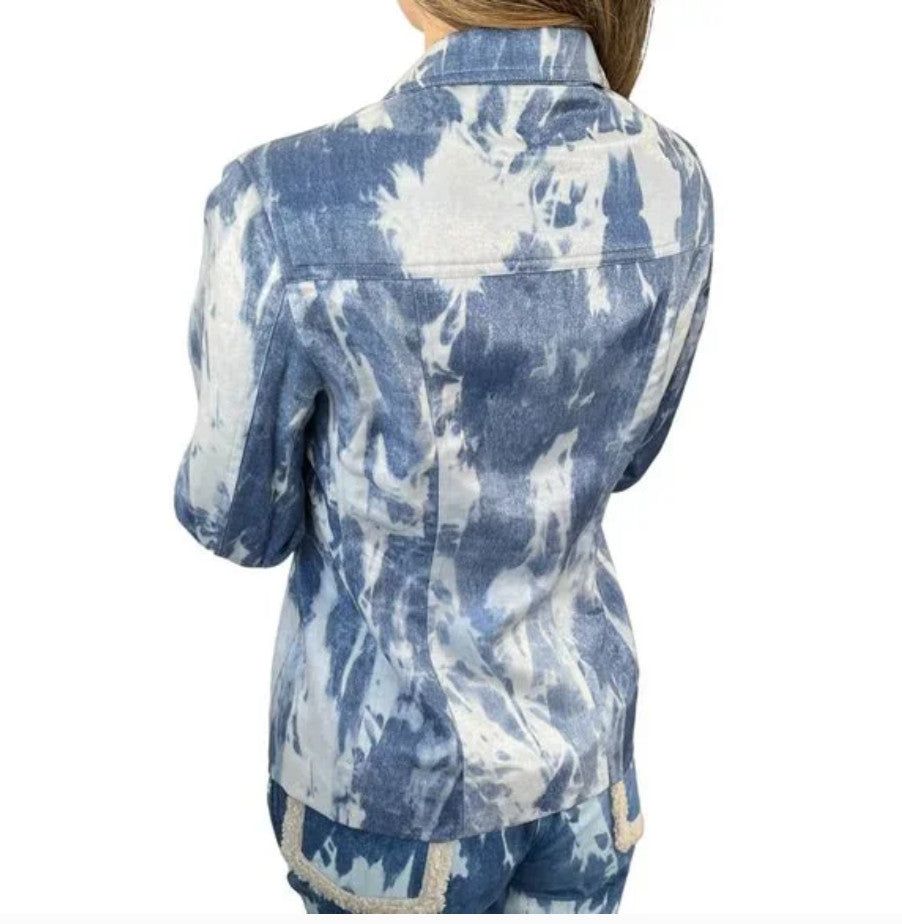 Christian Dior Vintage 2000 Galliano Jacket Pants Set #38 Tie-Dye Blue Gold