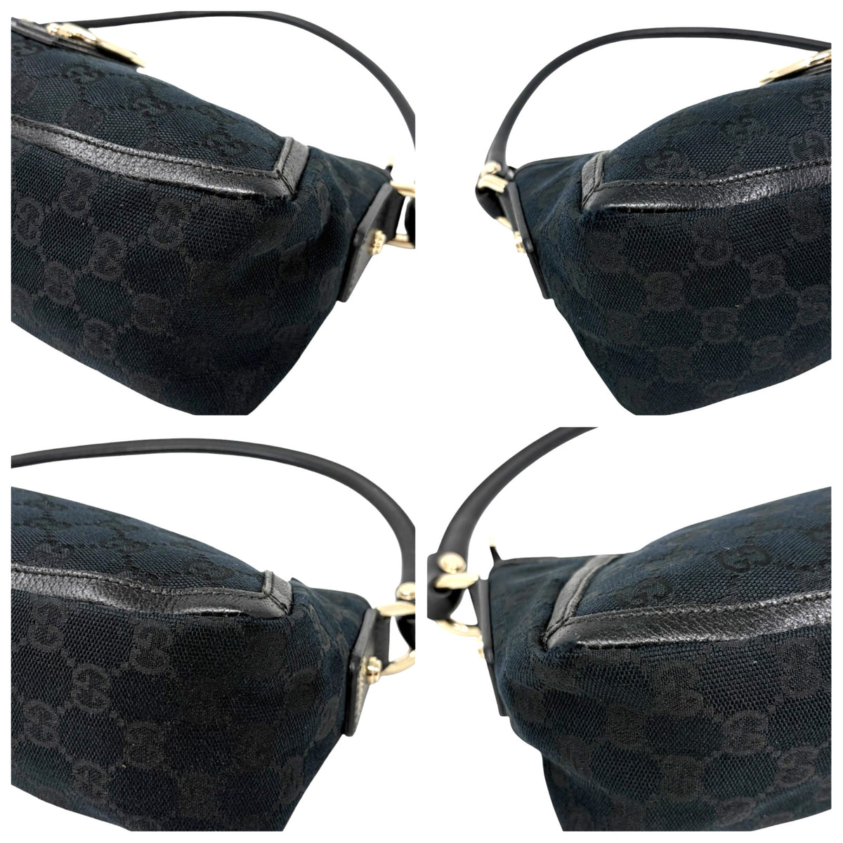 GUCCI Vintage GG Monogram Logo Abbey Bag Zip Black Gold Canvas Leather 902815