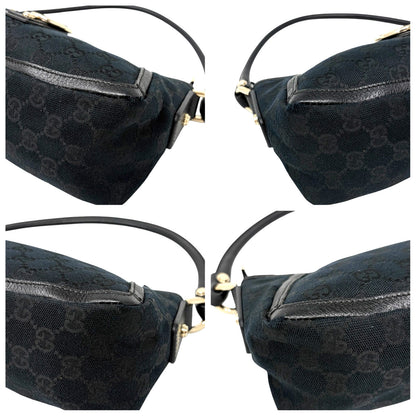 GUCCI Vintage GG Monogram Logo Abbey Bag Zip Black Gold Canvas Leather 902815