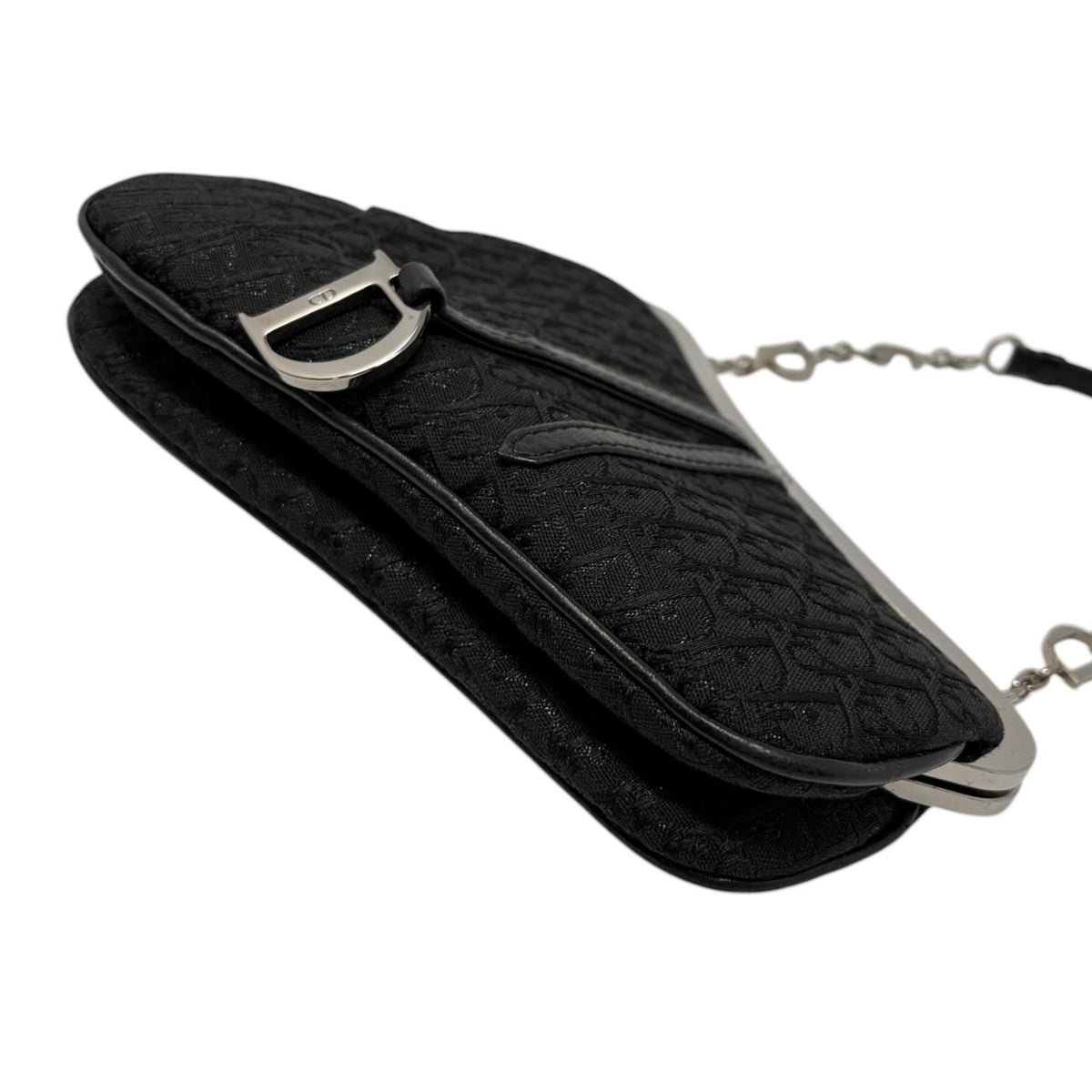 Christian Dior Vintage 2003 Trotter Monogram Chain Mini Saddle Bag Black 902379