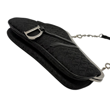 Christian Dior Vintage 2003 Trotter Monogram Chain Mini Saddle Bag Black 902379