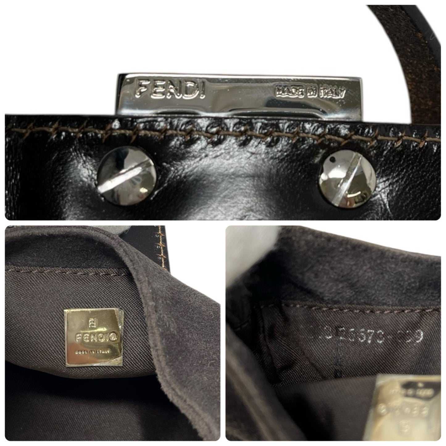 FENDI Vintage FF Logo Micro Croissant Suede Mini Bag Pochette Gray Brown Silver