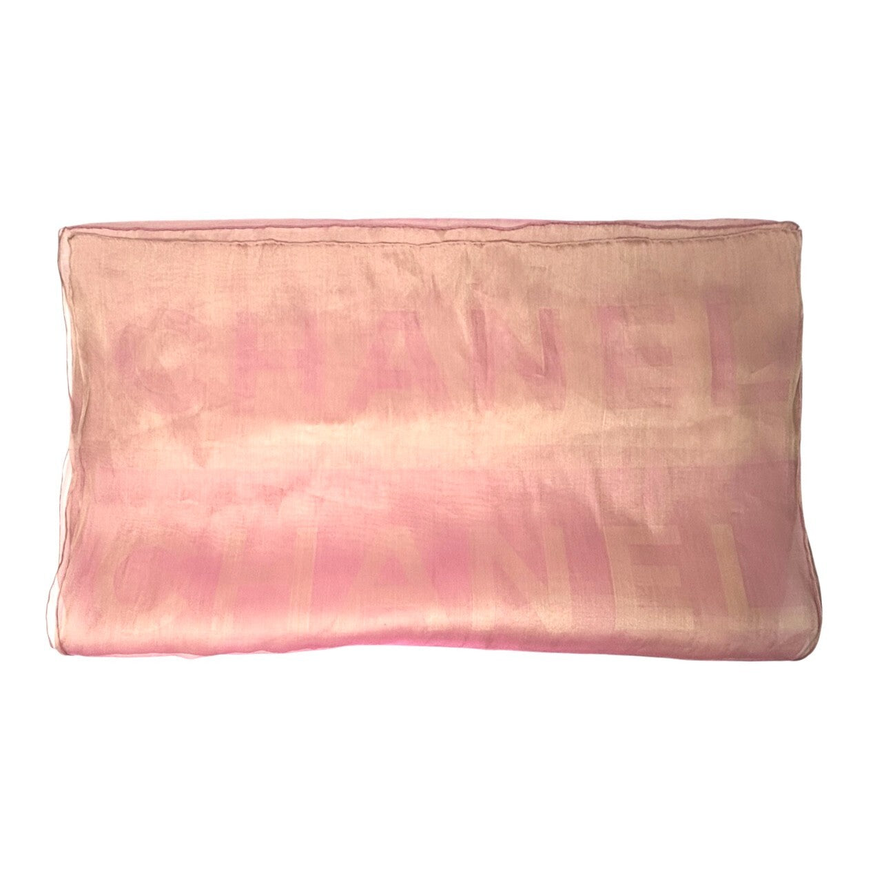 CHANEL Vintage Big CC Logo See-through Scarf Shawl Wrap Pink Cream Silk