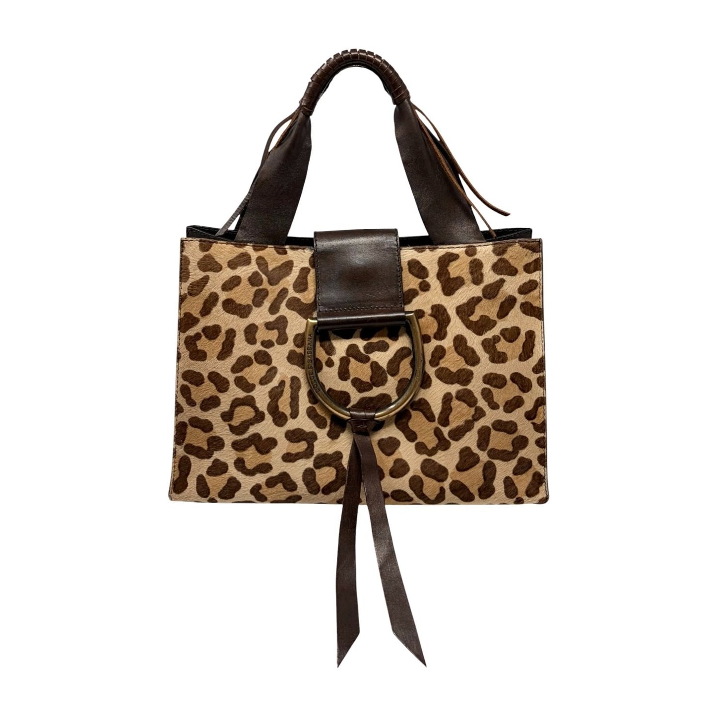 DOLCE&GABBANA Vintage Logo Leopard Pony Hair Hand Bag Beige Brown 902449