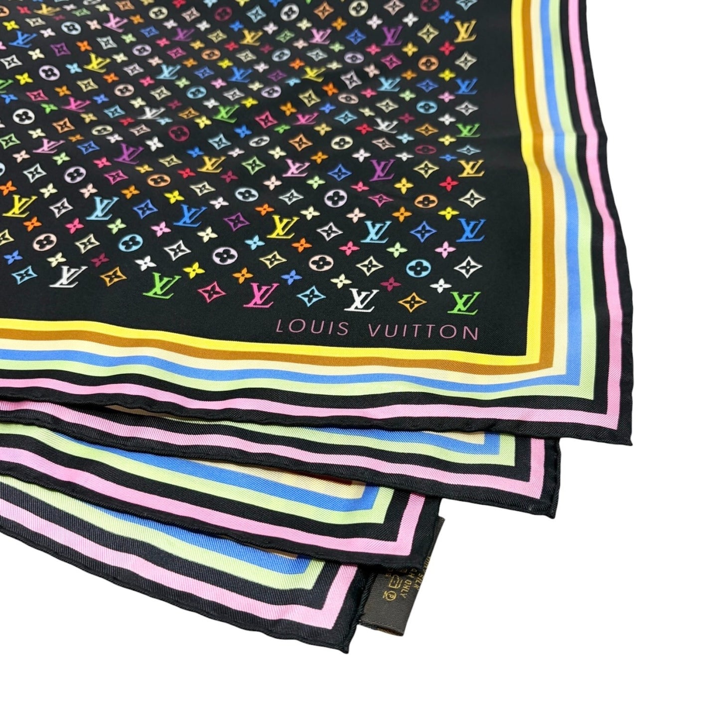 LOUIS VUITTON Vintage LV Monogram Multicolor Scarf Wrap Top Black Silk 902576