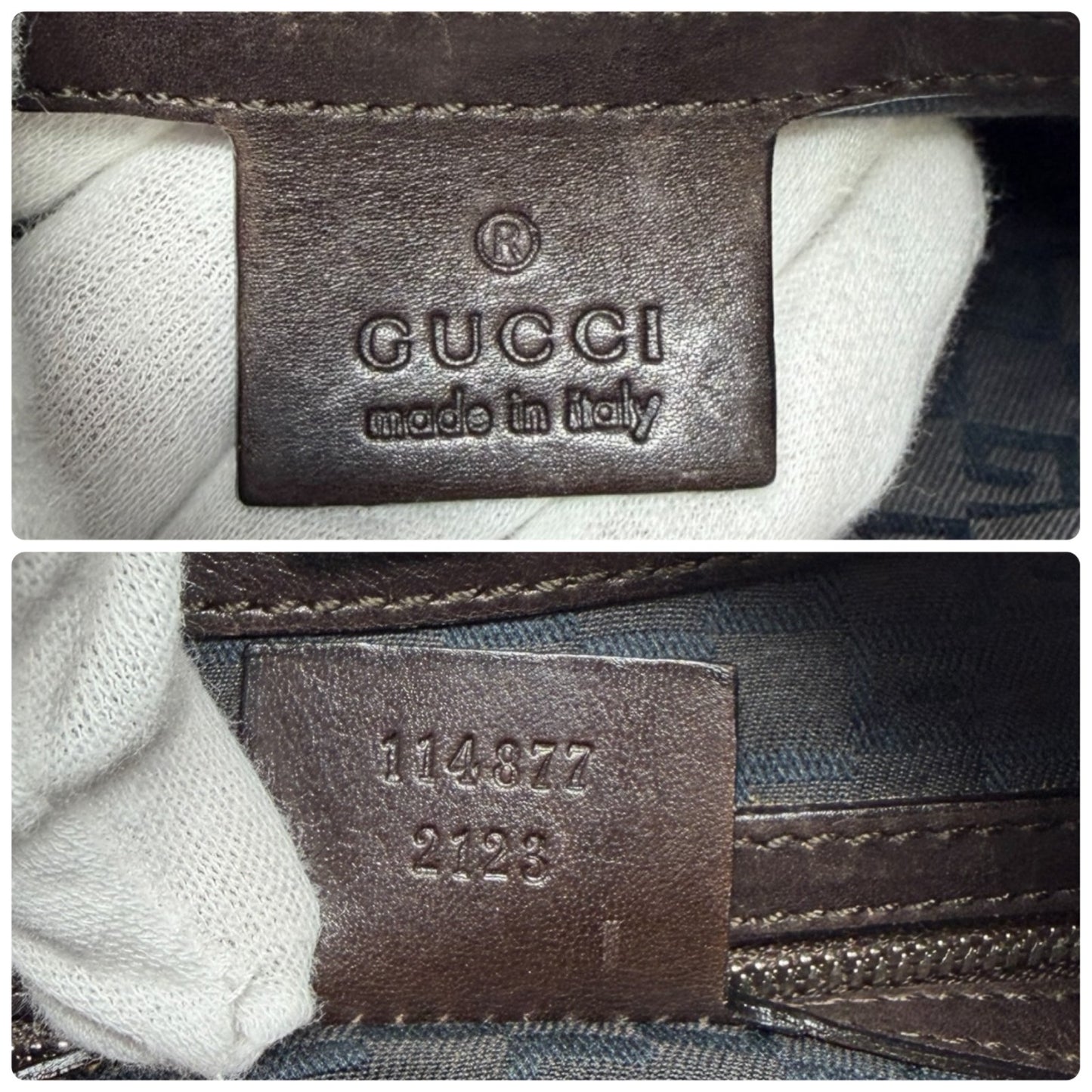 GUCCI Vintage GG Logo Interlocking Web Stripe Canvas Hobo Bag Brown 902209