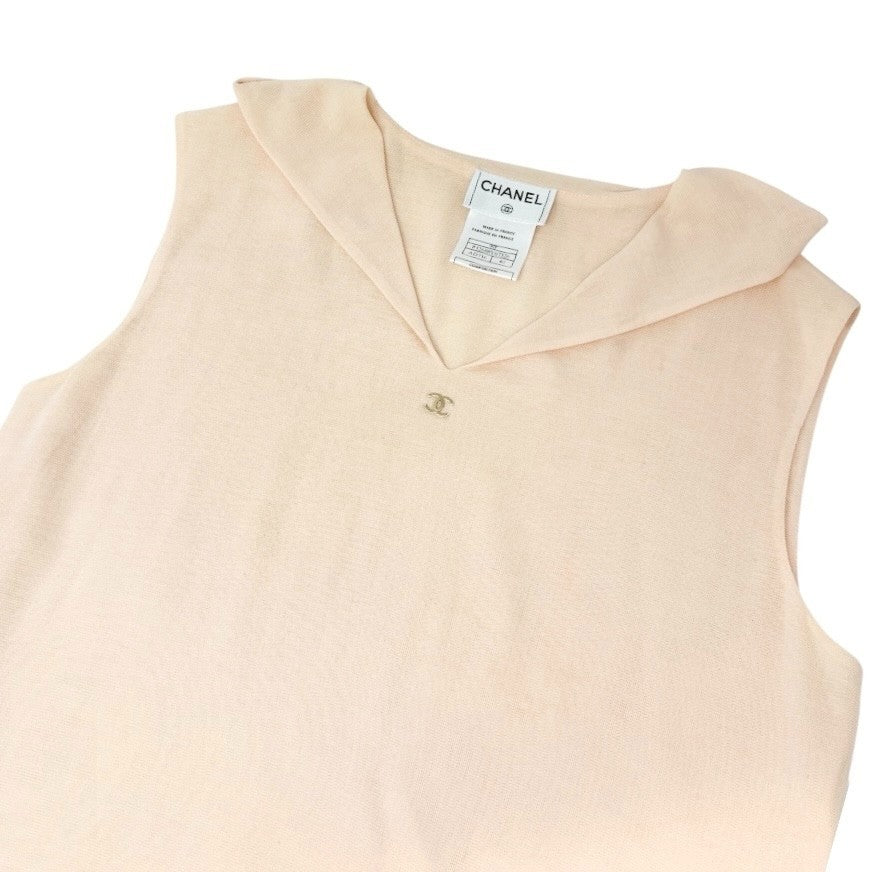 CHANEL Vintage 99P CC Sailor Collar Sleeveless Tank Top Blouse #40 Pink Cotton