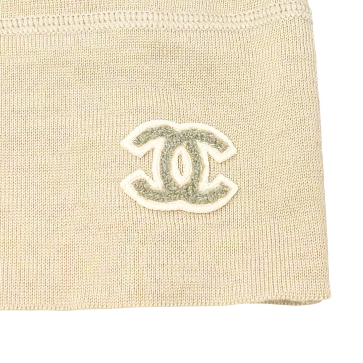 CHANEL Vintage 01A CC Logo Rib Knit Turtleneck Sweater Top #42 Beige 902074