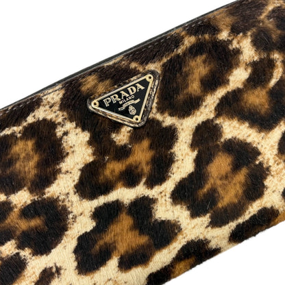 PRADA Vintage Triangle Logo Leopard Pony Calf Hair Wallet Brown Beige 902026