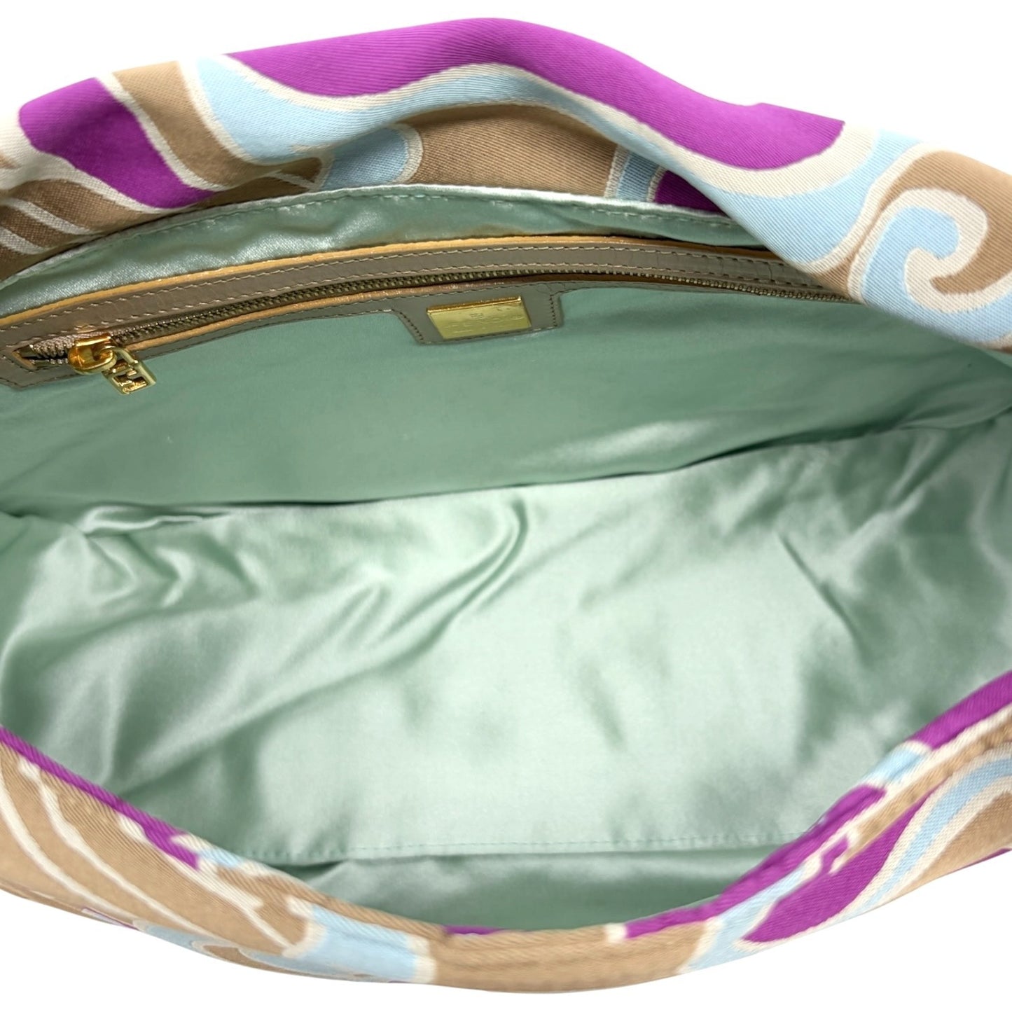 FENDI Vintage FF Logo Mamma Baguette Psychedelic Print Shoulder Bag Silk Beige