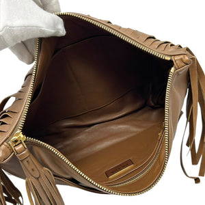 PRADA Vintage Logo Fringe Clutch Mini Bag Brown Gold Leather Zip Rank AB