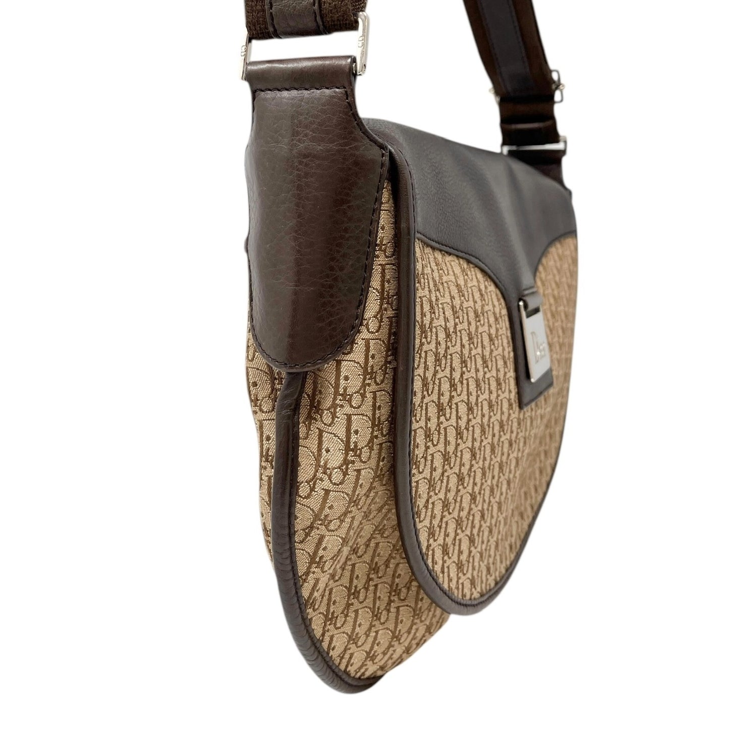 Christian Dior Vintage Trotter Monogram Crossbody Shoulder Bag Beige Canvas