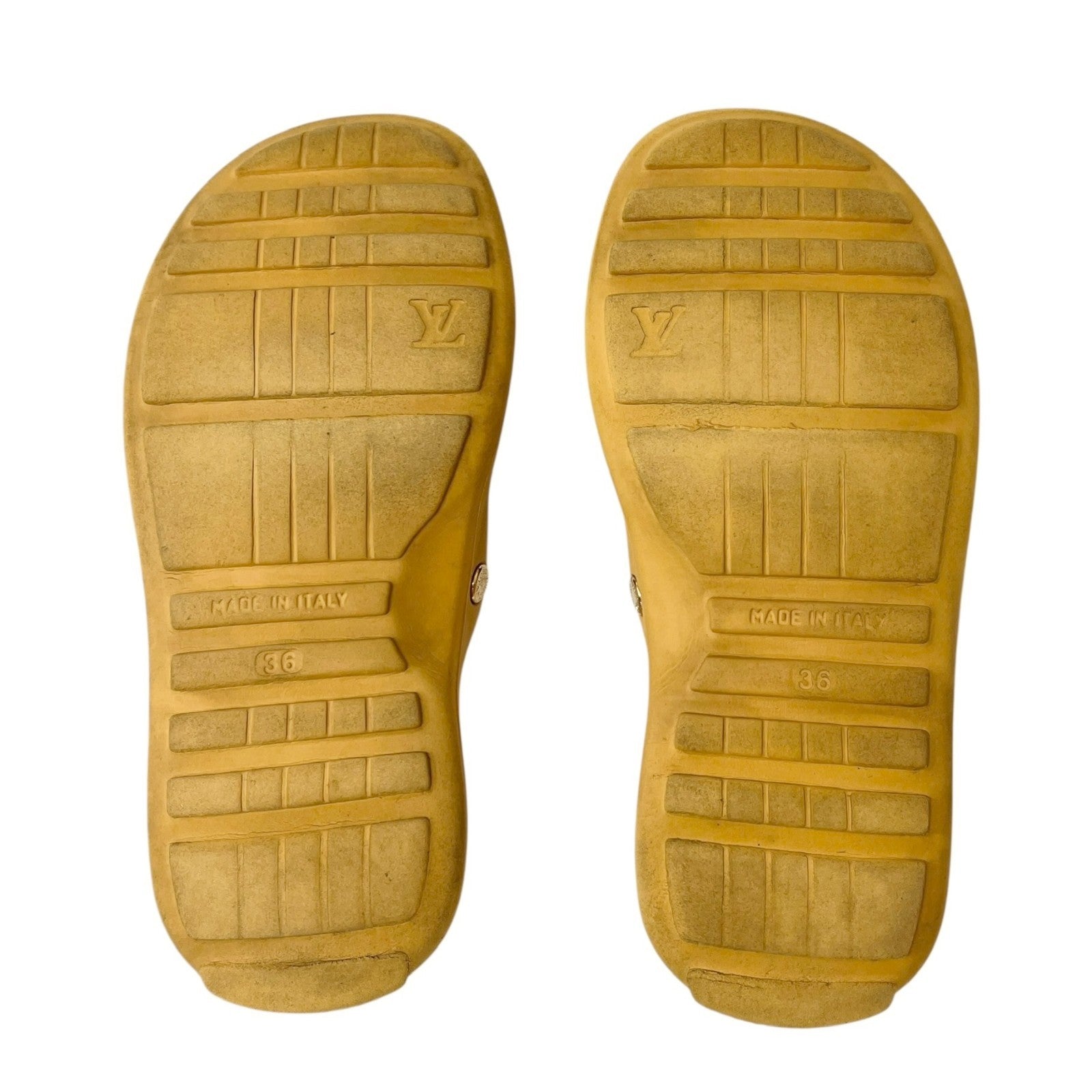 LOUIS VUITTON Vintage LV Monogram Logo Slide Sandals #36-37 Brown Beige Rubber