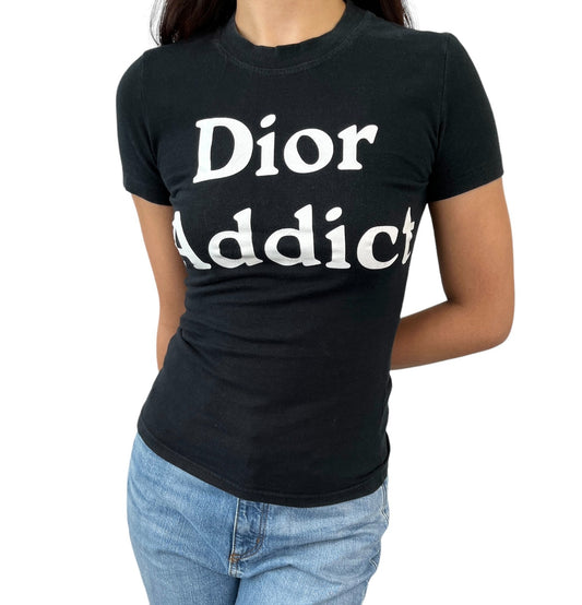 Christian Dior 2002 Vintage Addict Big Logo T-shirt Top #38 Black White Cotton