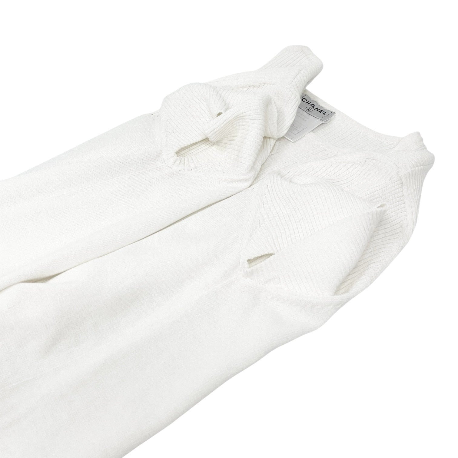 CHANEL Vintage 05P CC Mark Logo Rib Knit T-shirt Top #38 White Cotton