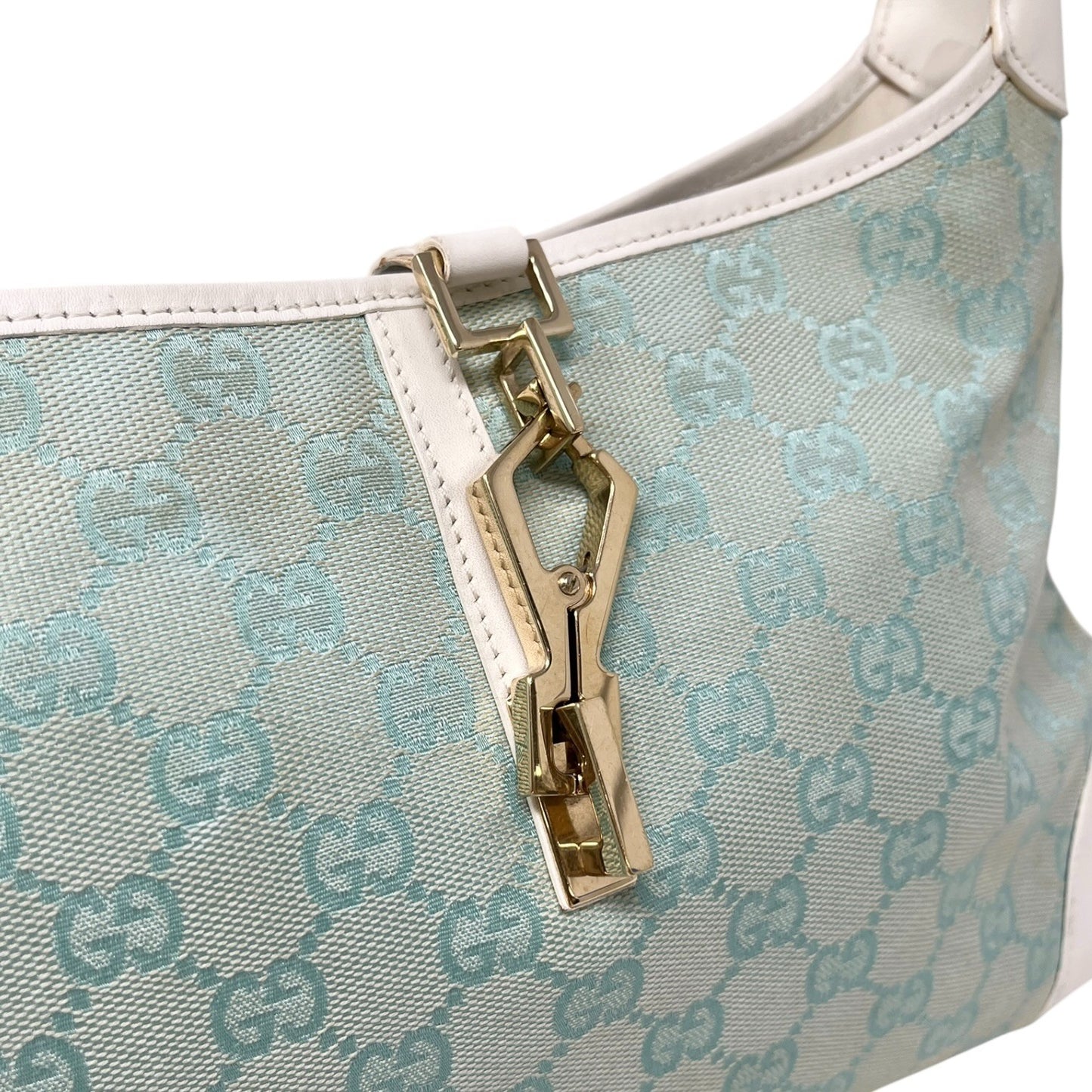 GUCCI Vintage Jackie GG Monogram Shoulder Bag Light Blue White Canvas 106547