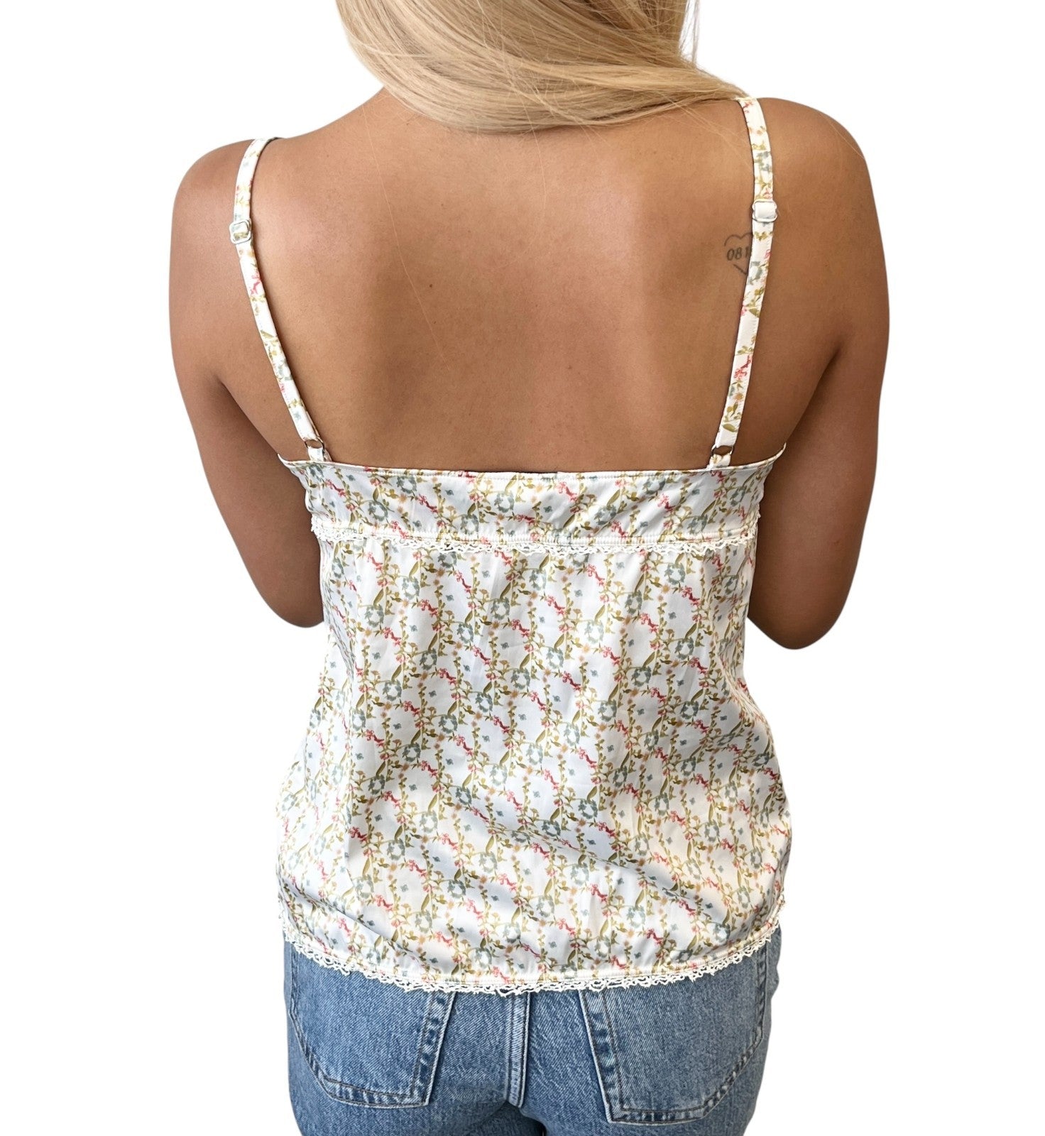 Christian Dior Vintage Floral Print Satin Camisole Top #40 Multicolor Polyester