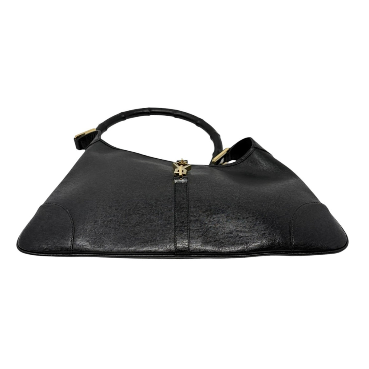 GUCCI Vintage Bamboo Jackie Hobo Shoulder Bag Black Gold Leather 902385
