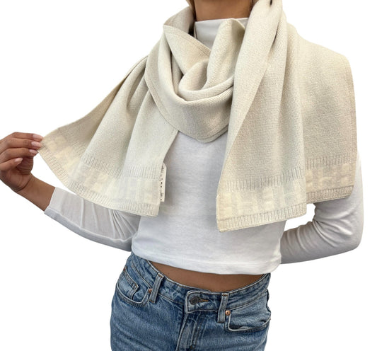 HERMES Vintage H Logo Cashmere Scarf Wrap Shawl White Silver Lurex