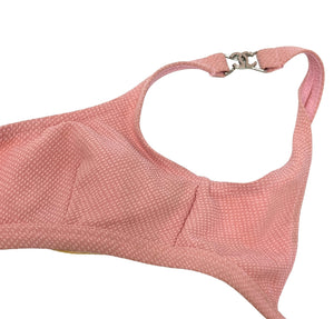 CHANEL Vintage CC Logo Swimsuit Bikini Separate Swimwear Pink Nylon Rank AB