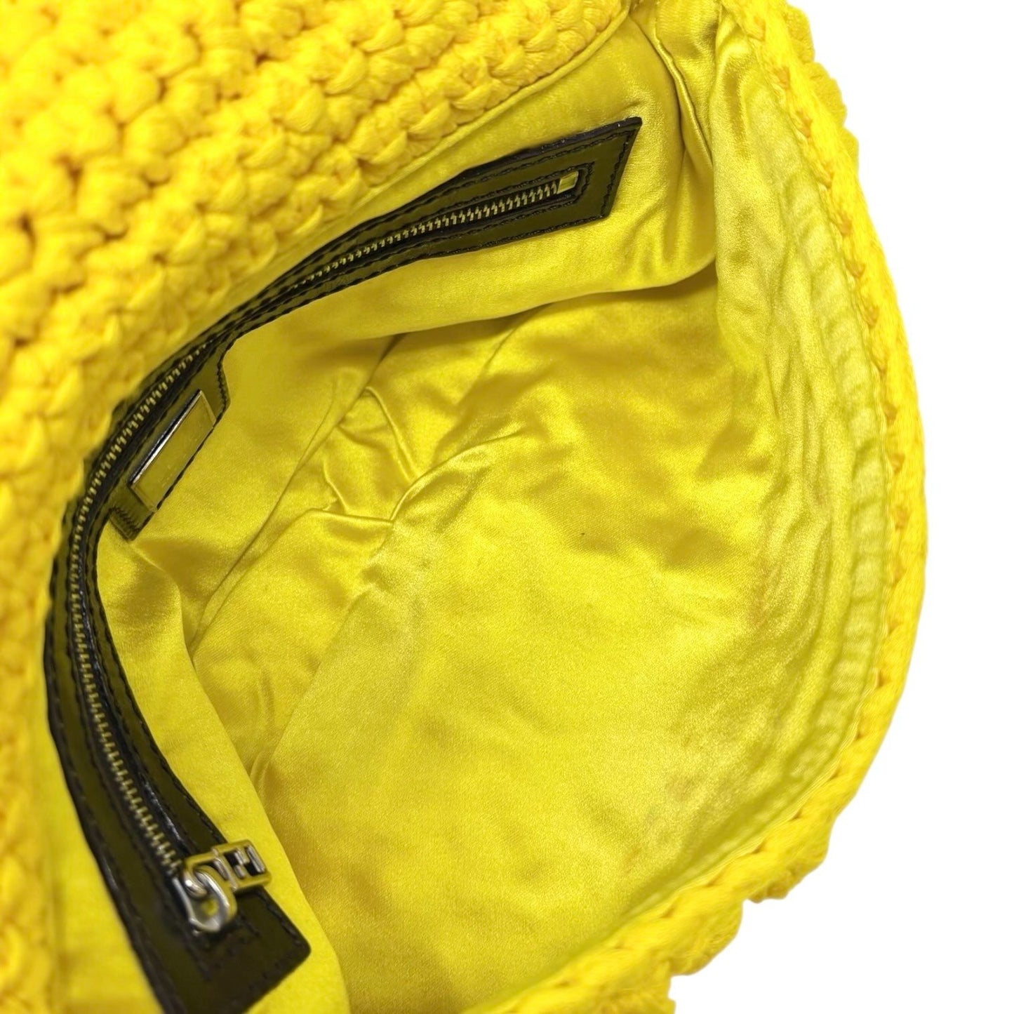 FENDI Vintage Logo Knit Mamma Baguette Shoulder Bag Yellow Brown Wool