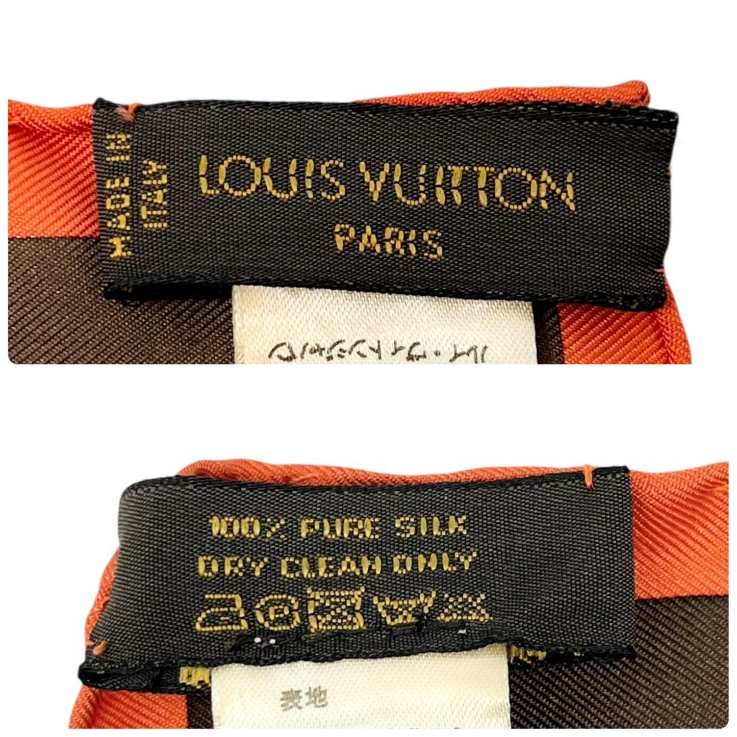 LOUIS VUITTON Vintage LV Logo Monogram Perfo Scarf Wrap Dot Brown Orange Silk