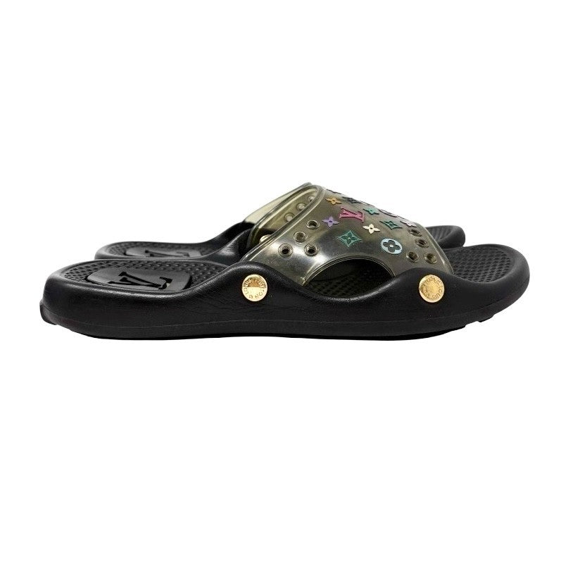 LOUIS VUITTON Vintage Monogram Multicolor Slide Sandals #37 Black Rubber
