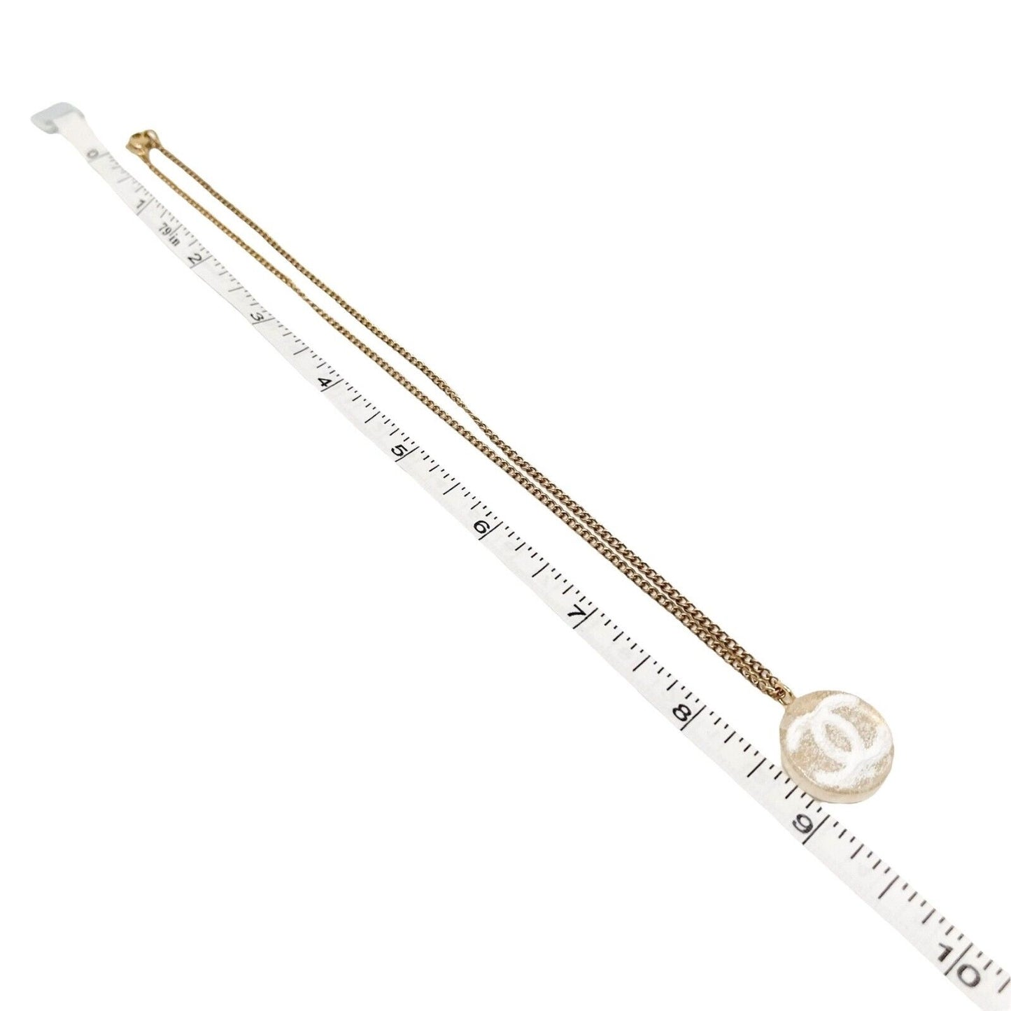 CHANEL Vintage 03A CC Mark Logo Pendant Necklace Fashion Accessory Gold White
