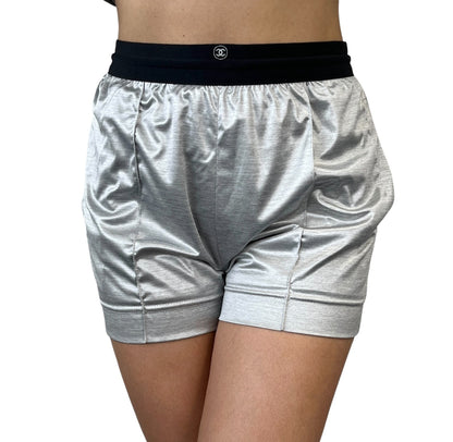 CHANEL Vintage P43484 CC Hoodie Zip Up Jacket Short Pants Set #34 Silver 901933