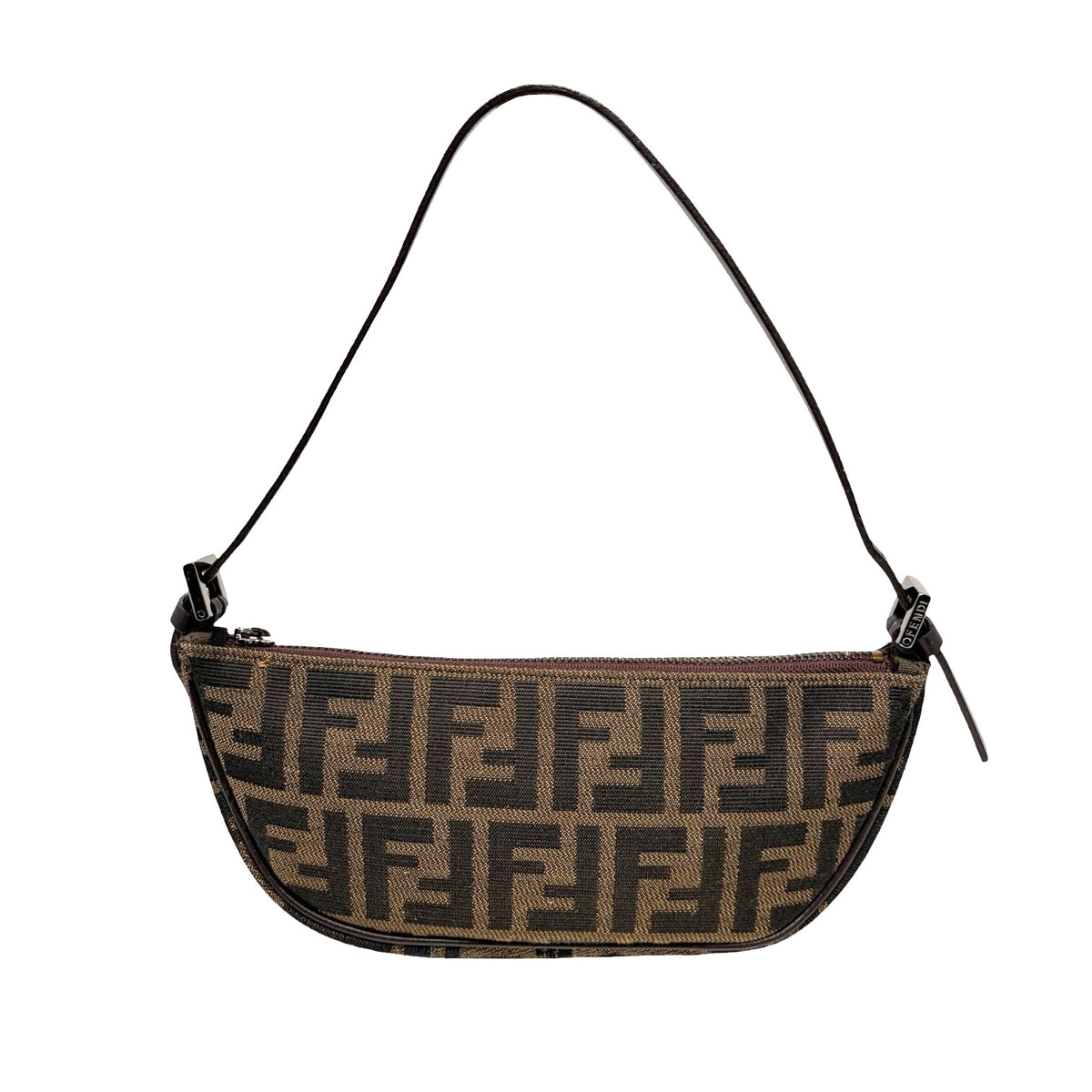 FENDI Vintage Zucca FF Logo Pochette Shoulder Bag Brown Half Moon Zip 902816