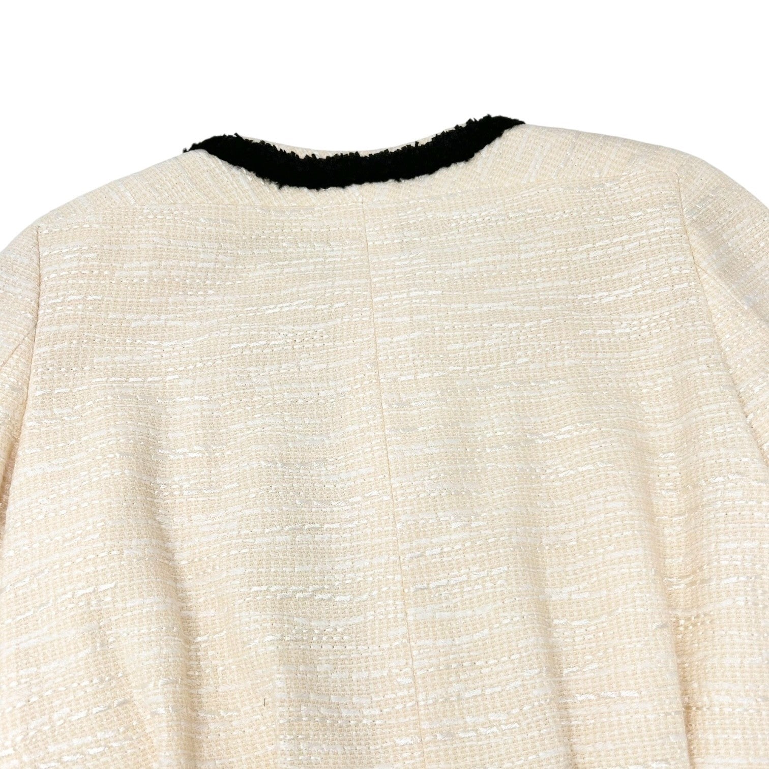 CHANEL Vintage 02P CC Logo Tweed Jacket #38 Cream Black Long Sleeve Zip Button