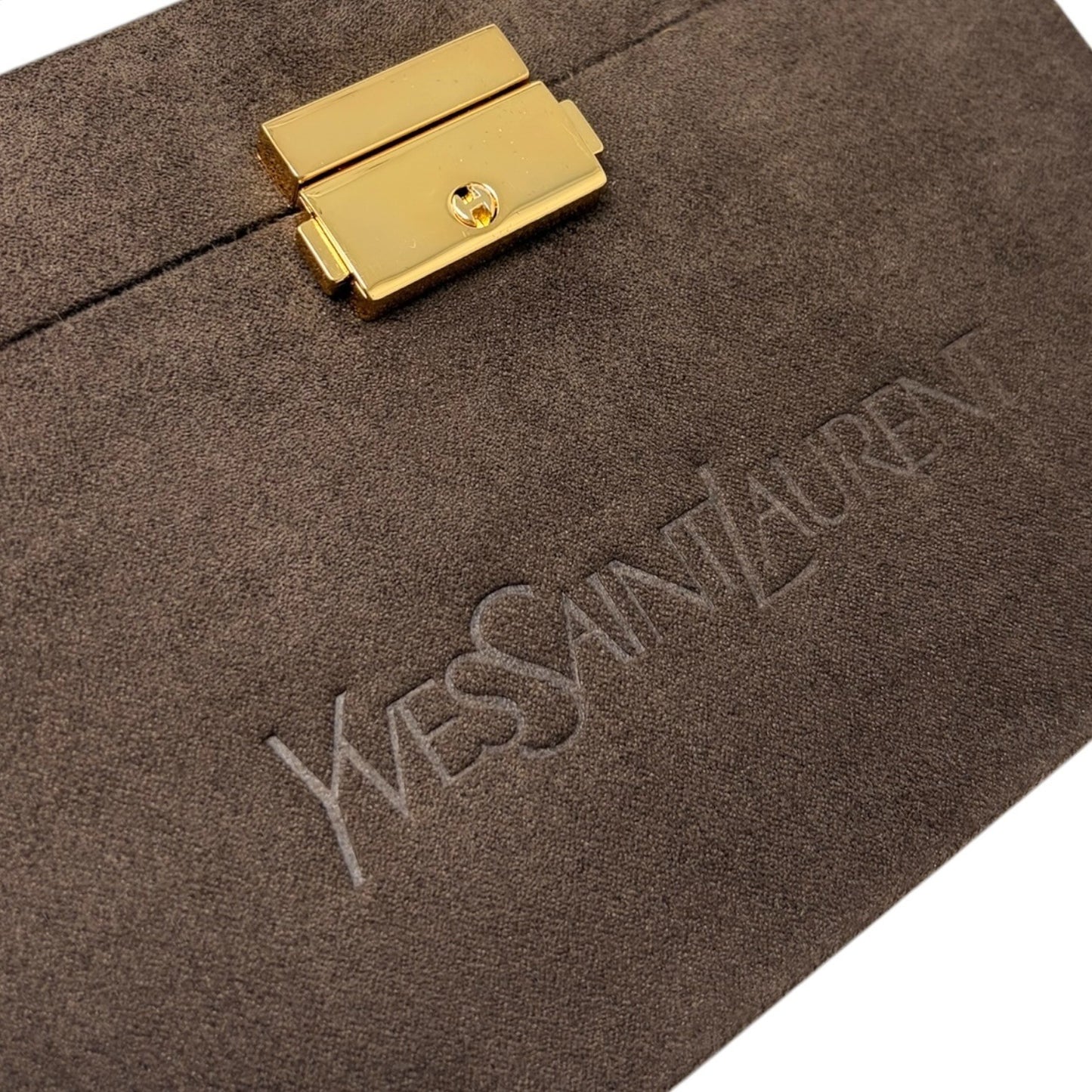 Yves Saint Laurent Vintage YSL Suede Vanity Cosmetic Box Bag Brown Gold 901833