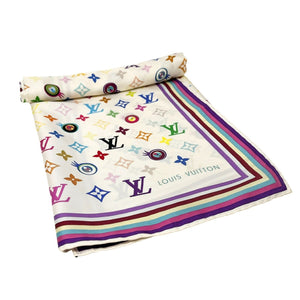 LOUIS VUITTON Vintage LV Multicolor Monogram Logo Scarf Wrap Shawl Craem
