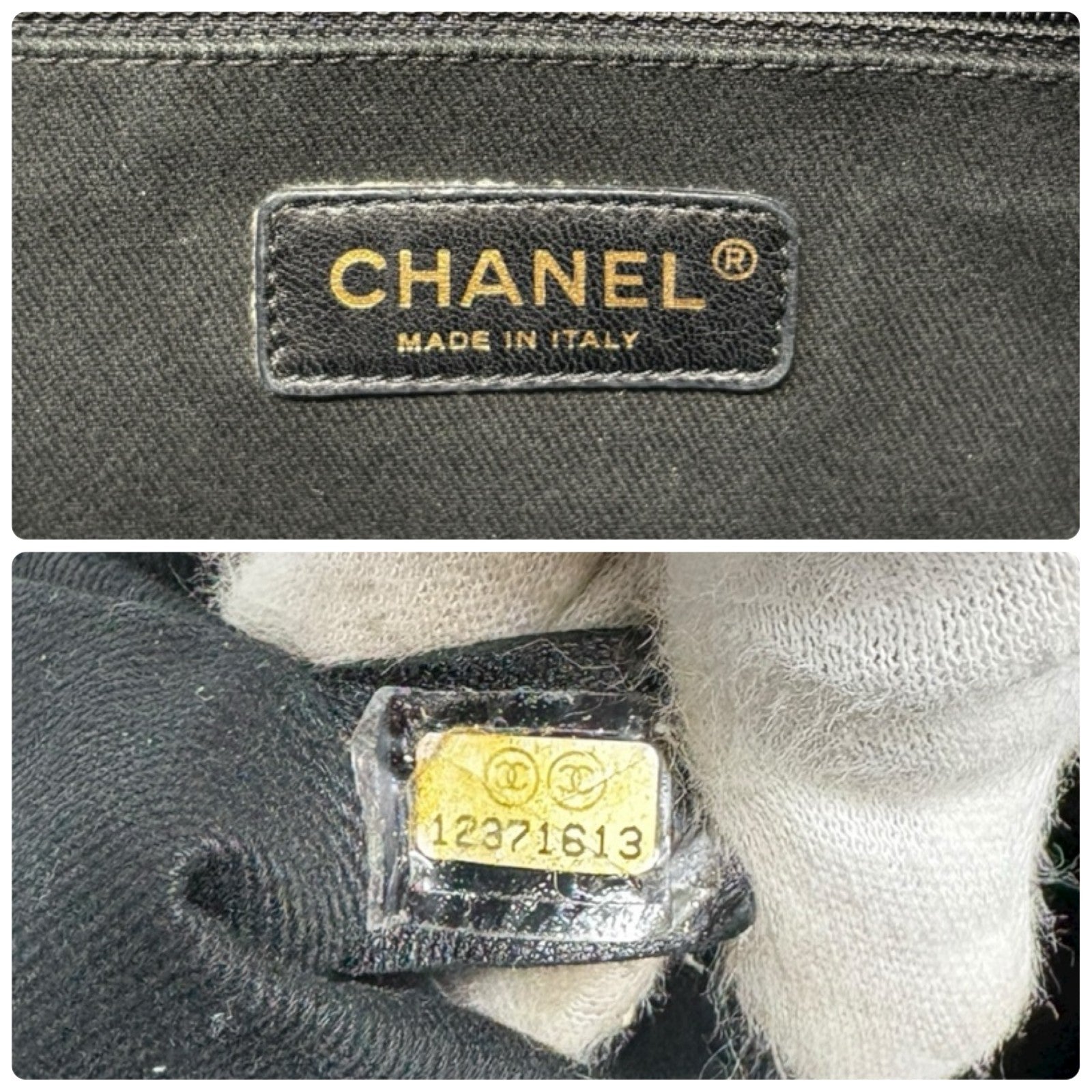 CHANEL Vintage CC Logo Crossbody Bag Lambskin Jersey Scales Leather Black Gold