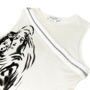 Christian Dior Vintage Zipped Tank Top #38 Sequins White Silver Viscose Rank AB