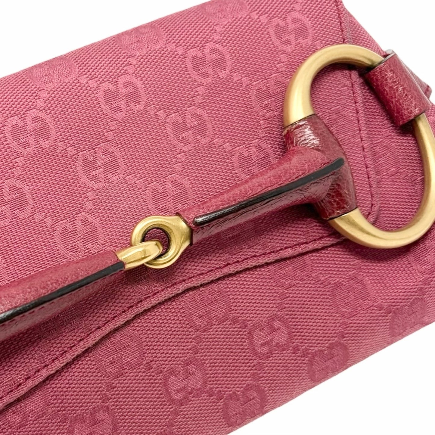 GUCCI Vintage GG Monogram Horsebit Chain Shoulder Bag Pochette Pink 901801