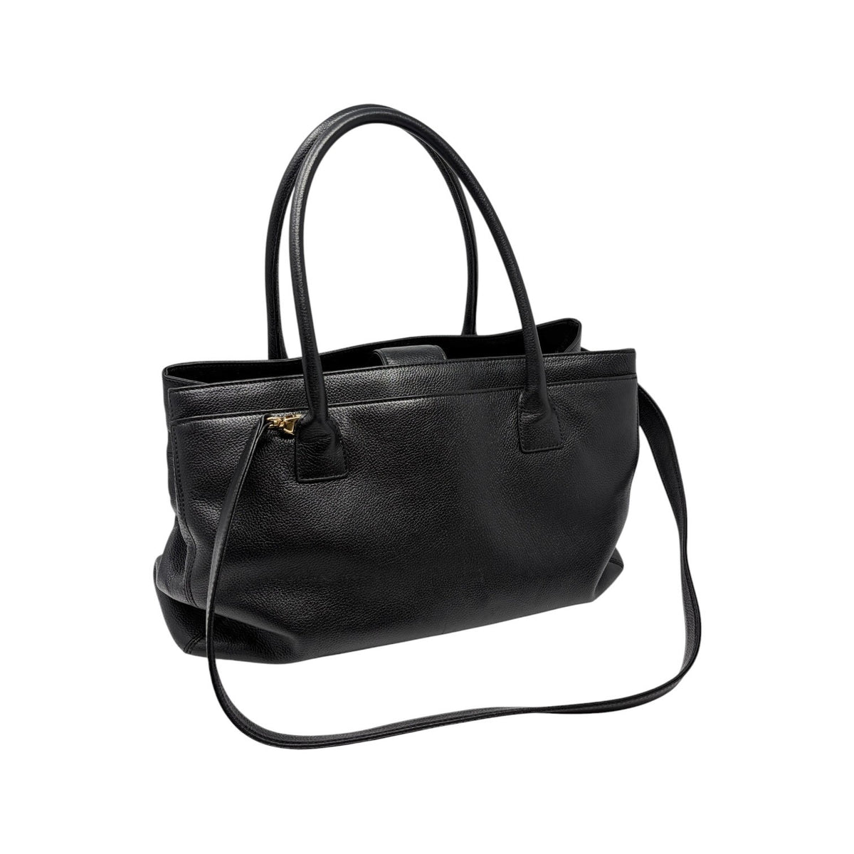 CHANEL CC Turnlock Executive Tote Shoulder Bag Black Gold Leather 902459