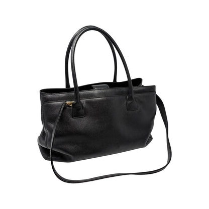 CHANEL CC Turnlock Executive Tote Shoulder Bag Black Gold Leather 902459