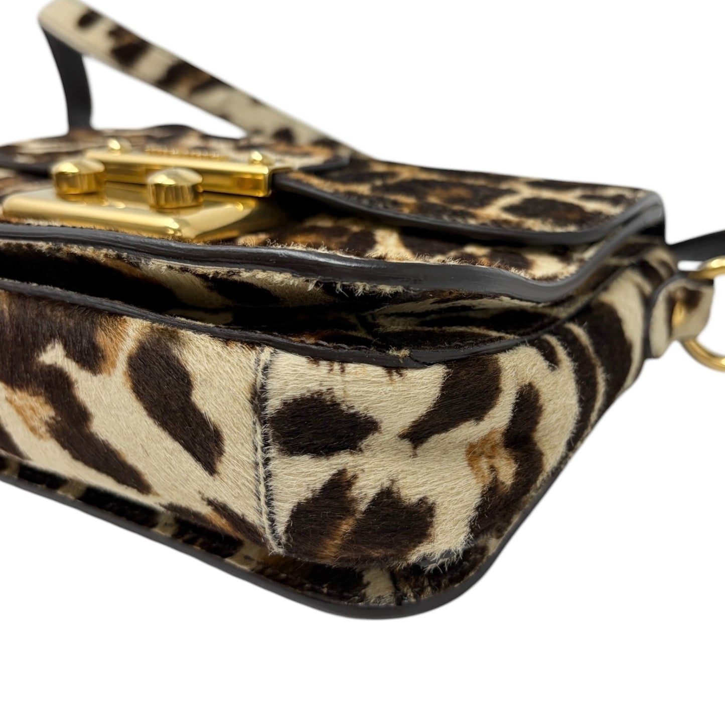 miumiu Vintage Leopard Pony Calf Hair Crossbody Bag Brown Gold Leather 902218