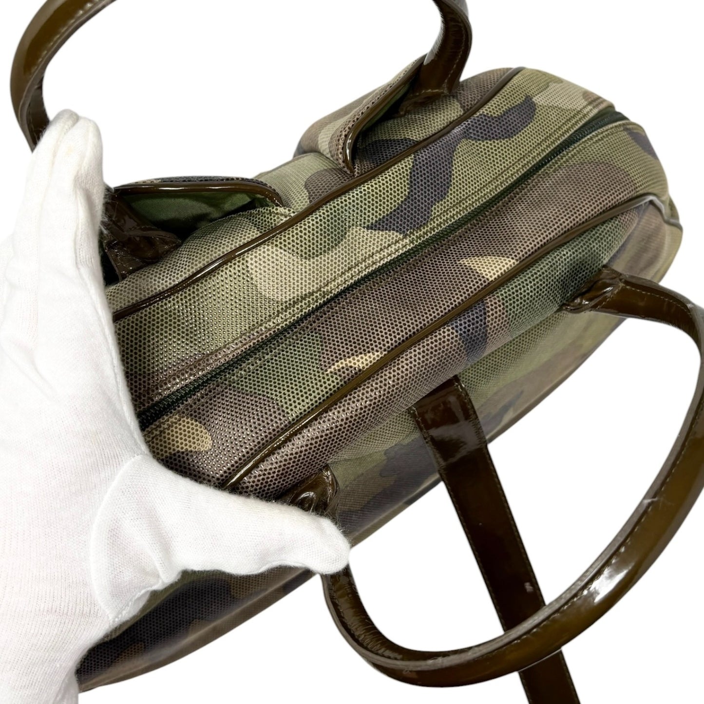 Christian Dior Vintage 2000 Camouflage Double Saddle Bowler Bag Khaki 902423
