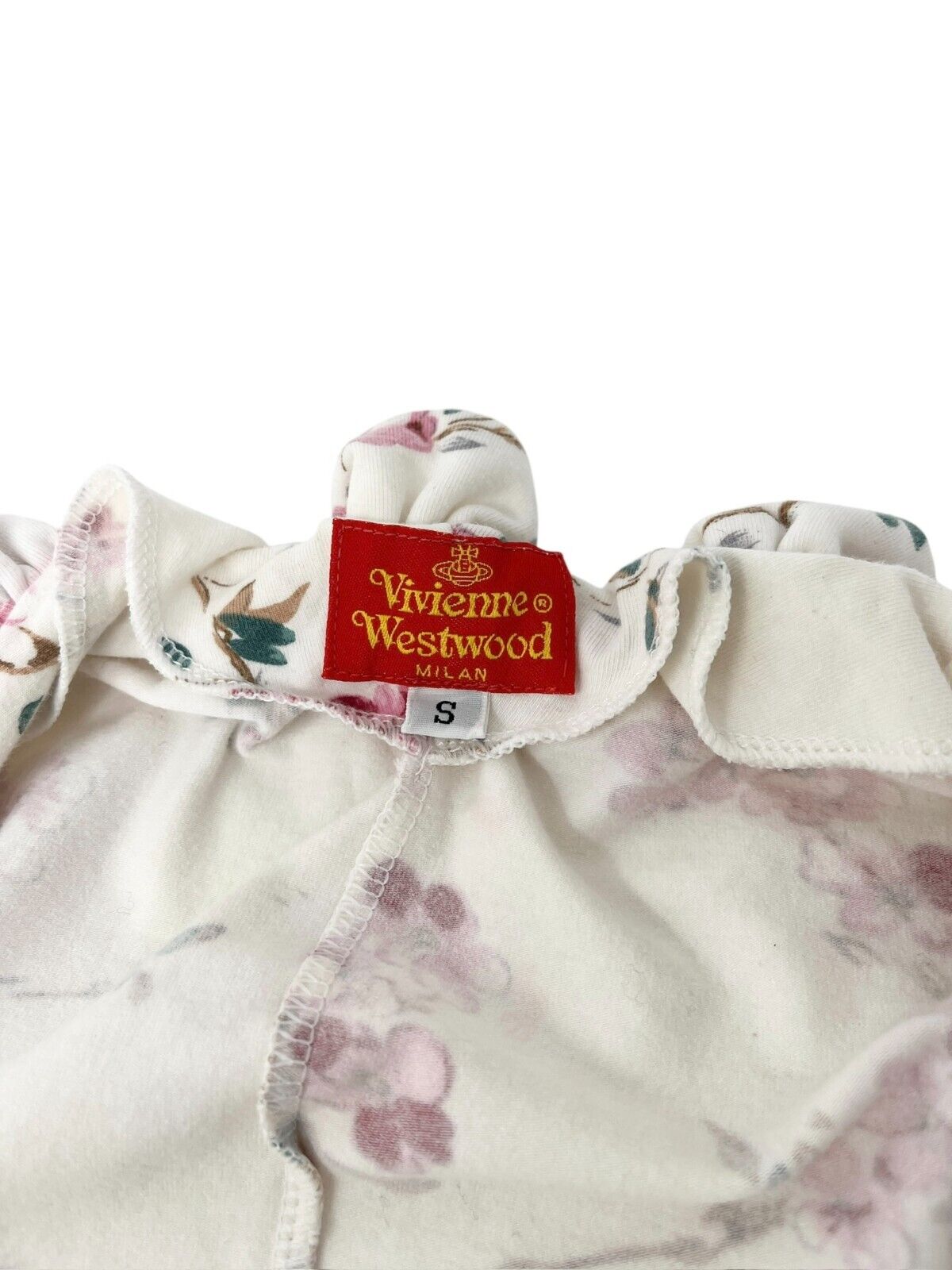 Vivienne Westwood Vintage Logo T-shirt Top #S White Pink Cotton Flower Frill
