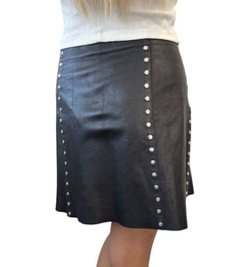 CELINE Vintage Macadam Logo Button Mini Skirt #38 Black Silver Leather