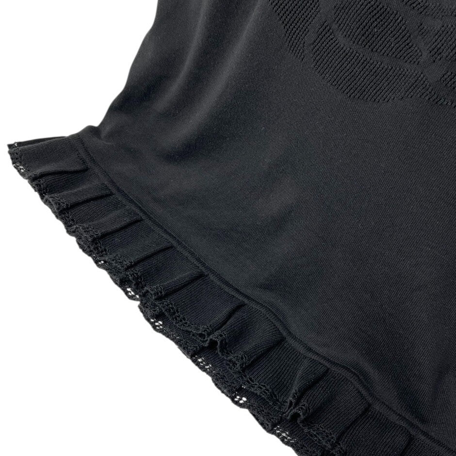 CHANEL Vintage 01P CC Camellia Logo Knit Sleeveless Top #38 Black Cotton Flower